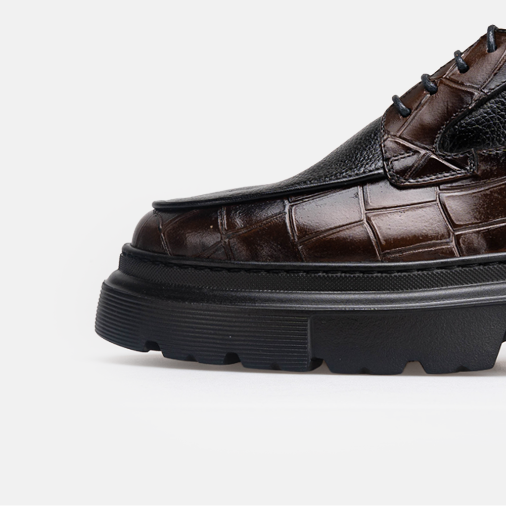 Volzak 5528 chaussure en cuir Marron Croco Grainé